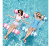 Sloosh 2 Packs Strip Type Hammock Pool Floats Adults, 4-in-1 Multi-Purpose Inflatable Pool Floats PVC Water Hammock Lounge Floaties(Aqublue.Pink)