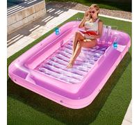 Sloosh 212x142cm Inflatable Tanning Pool Lounge Float, Sun Tan Tub Adult Pool Floats Raft for Pool Sunbathing Suntan Inflatable Pool Lounger Tanning Bed Floatie for Adults（XL-Pink White)