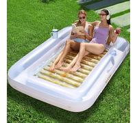 Sloosh 212x142cm Inflatable Tanning Pool Lounge Float, Sun Tan Tub Adult Pool Floats Raft for Pool Sunbathing Suntan Inflatable Pool Lounger Tanning Bed Floatie for Adults（XL-Golden White)