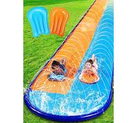 Sloosh 22.5ft x 62in/685.8*157.5cm Double Lawn Water Slide, Heavy Duty Lawn Water Slide with Sprinkler and 2 Inflatable Boards for Kids and Adults Summer Party Yard Lawn Outdoor Water Play Activities