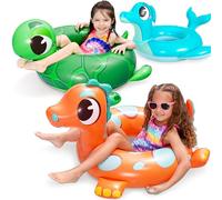 Sloosh 3-Pack Inflatable Pool Tubes Floats - Dinosaur & Sea Turtle & Dolphin Swimming Rings for Kids Toddler, Pool Beach Water Float Party in Summer Decorations 29"