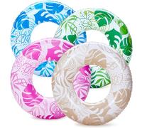 Sloosh 4 Pack Inflatable Pool Floats, Pool Tube Rings, Swim Tubes, Floaties Toys, Beach Swimming Party Toys for Kids and Adults-Tropical Leaves