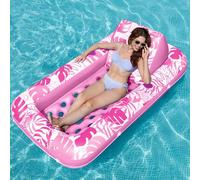 Sloosh 72" x 38"/180x95 cm Pool Inflatables Pool Floats Lounger Adult, Inflatable Tanning Pool with Cup Holders, Adjustable Backrest Lounger Chair, Floaties Rafts for Adults-Pink