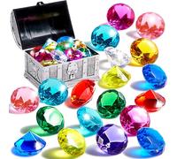Sloosh Diving Toy Gemstone, 16 Big Colorful Diamond with Pirate Treasure Chest Box, Swimming Pool Toys for Boys and Girls Underwater Gemstone Swimming Training Gift Toys-Grey
