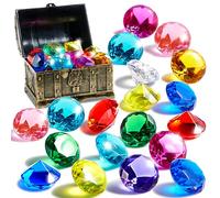 Sloosh Diving Toy Gemstone, 19 Big Colorful Diamond with Pirate Treasure Chest Box, Swimming Pool Toys for Boys and Girls Underwater Gemstone Swimming Training Gift Toys