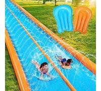 Sloosh Double Lane Water Slide, 762*183cm Heavy Duty Water Slip Lawn Slide with Sprinkler and 2 Inflatable Boards for Adult Kids Party Summer Yard Outdoor Play Activities
