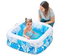 SLOOSH Inflatable Kiddie Pool for Kids, 32"x32"x8.5" Swimming Pool with Soft Pad for Kid & Toddler, Square Blow Up Baby Ball Play Pit Pools for Swim Party, Portable Indoor & Outdoor Water Toys (Blue)