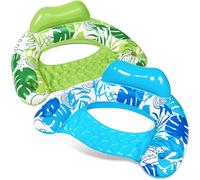 SLOOSH Inflatable Pool Floats Adult,2 Pack Pool Chairs with Cup Holders,Blow up Floats Chair,Hammock Noodle Mat Leaves Design for Relaxing Summer Water Fun Swimming Party Beach,Blue,Green