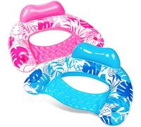 SLOOSH Inflatable Pool Floats Adult,2 Pack Pool Chairs with Cup Holders,Blow up Floats Chair,Hammock Noodle Mat Leaves Design for Relaxing Summer Water Fun Swimming Party Beach,Blue,Pink