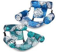SLOOSH Inflatable Pool Floats Adult, 2 Packs Floating Lounge Chairs, Blow up Pool Inflatables for Adult, Inflatable Chair for Party Summer Water Beach Lake Fun, Tropical Leaves-Green,Blue