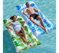 Sloosh Inflatable Pool Floats Lounger, 2 Packs XL Pool Inflatables Keep Cool Sun Tanning Bed Float with Headrest for Adults,Floating Mat Raft Floaty for Lake Beach Swimming Pool Water Fun(Blue, Green)