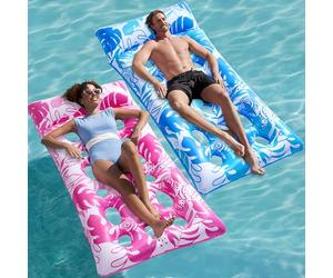 Sloosh Inflatable Pool Floats Lounger, 2 Packs XL Pool Inflatables Keep Cool Sun Tanning Bed Float with Headrest for Adults, Floating Mat Raft Floaty for Lake Beach Swimming Pool Water Fun(Blue, Pink)