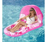 SLOOSH Inflatable Pool Floats Lounger Adult, Pool Lounger with Canopy Pool Raft Water Floating Recliner Chair with Cup Holders, Pink