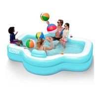 SLOOSH Inflatable Swimming Pool with Seats, 305 x 257 x 66 cm Full-Sized Blow Up Durable Thickened Above Ground Family Paddling Tanning Pool with Backrest Cup Holders for Summer Garden Lawn, Cyan