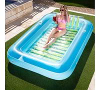 Sloosh Inflatable Tanning Pool Lounge Float, Extra Large (85" x 57") with Inflatable Base, 2 Drink Holders, Removable Headrest, Wrap-Around Rope, Blue Green, Adults (XL)