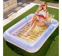 SLOOSH Inflatable Tanning Pool Lounger Float, 70" x 46" Extra Large Pool Floats Adult with Pillow, 4 in 1 Suntan Tub Raft Floatie,Sunbathing Bed Lounge for Water Blow Up Party Gifts, L-Gold White
