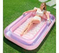 SLOOSH Inflatable Tanning Pool Lounger Float, 70" x 46" Extra Large Pool Floats Adult with Pillow, 4 in 1 Suntan Tub Raft Floatie,Sunbathing Bed Lounge, L-Purple Pink