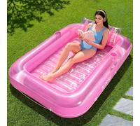 SLOOSH Inflatable Tanning Pool Lounger Float, 70" x 46" Extra Large Pool Floats Adult with Pillow, 4 in 1 Suntan Tub Raft Floatie,Sunbathing Bed Lounge for Water Blow Up Party Gifts, L-Pink