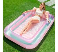 SLOOSH Inflatable Tanning Pool Lounger Float, 70" x 46" Extra Large Pool Floats Adult with Pillow, 4 in 1 Suntan Tub Raft Floatie,Sunbathing Bed Lounge, L-Cyan Pink