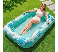 SLOOSH Inflatable Tanning Pool Lounger Float, 70" x 46" Extra Large Pool Floats Adult with Pillow, 4 in 1 Suntan Tub Raft Floatie,Sunbathing Bed Lounge for Water Blow Up Party Gifts, L-Cyan White
