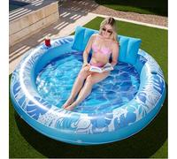 Sloosh Inflatable Tanning Pool Lounger Float,72" x 65" Pool Floats Adult with Pillow,Luxury Fabric Large Suntan Tub Raft Floatie,Sunbathing Bed Lounge for Water Blow Up Kids Ball Pit Party Gifts