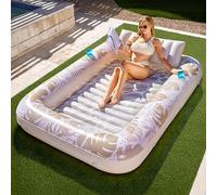 SLOOSH Inflatable Tanning Pool Lounger Float, 85" x 57" Extra Large Pool Floats Adult with Pillow, 4 in 1 Suntan Tub Raft Floatie,Sunbathing Bed Lounge for Water Blow Up Party Gifts, XL-Gold White