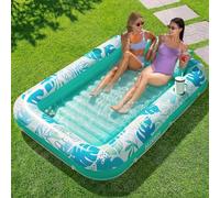 SLOOSH Inflatable Tanning Pool Lounger Float, 85" x 57" Extra Large Pool Floats Adult with Pillow, 4 in 1 Suntan Tub Raft Floatie,Sunbathing Bed Lounge for Water Blow Up Party Gifts, XL-Cyan White