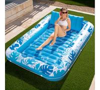 SLOOSH Inflatable Tanning Pool Lounger Float, 85" x 57" Extra Large Pool Floats Adult with Pillow, 4 in 1 Suntan Tub Raft Floatie,Sunbathing Bed Lounge for Water Blow Up Ball Pit Party Gifts, XL-Blue