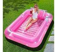 SLOOSH Inflatable Tanning Pool Lounger Float, 85" x 57" Extra Large Pool Floats Adult with Pillow, 4 in 1 Suntan Tub Raft Floatie,Sunbathing Bed Lounge for Water Blow Up Ball Pit Party Gifts, XL-Pink