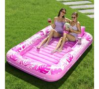 SLOOSH Inflatable Tanning Pool Lounger Float, 85" x 57" Extra Large Pool Floats Adult with Pillow, 4 in 1 Suntan Tub Raft Floatie,Sunbathing Bed Lounge for Water Blow Up Ball Pit Party Gifts, XL-Pink
