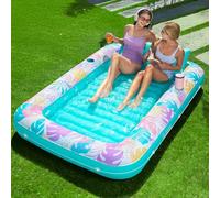 SLOOSH Inflatable Tanning Pool Lounger Float, 85" x 57" Extra Large Pool Floats Adult with Pillow, 4 in 1 Suntan Tub Raft Floatie,Sunbathing Bed Lounge for Water Party Gifts, XL-Tropical Blue