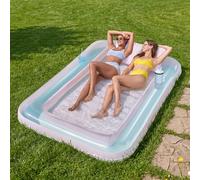 SLOOSH Inflatable Tanning Pool Lounger Float, 85" x 57" Sun Tan Tub Adult Pool Floats Raft for Pool Sunbathing Suntan Inflatable Pool Lounger Tanning Bed Floatie for Adults, XL-Cyan Pink