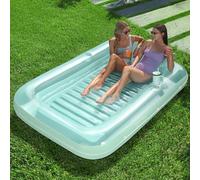 Sloosh Inflatable Tanning Pool Lounger Float, 85" x 57" Sun Tan Tub Adult Pool Floats Raft for Pool Sunbathing Suntan Inflatable Pool Lounger Tanning Bed Floatie for Adults, XL-Cyan