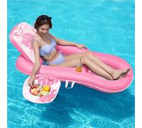 SLOOSH Pool Floats Lounger Adult, Fabric Tanning Pool lounger, Convertible 2-in-1 Pool Inflatables Water Floaty with Cup Holders Adjustable Backrest Recliner for party in summer (Pink)