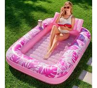 SLOOSH Pool Inflatable Tanning Lounger Float, 70" x 46" Extra Large Pool Floats Adult with Pillow, 4 in 1 Suntan Tub Raft Floatie,Sunbathing Bed Lounge for Water Blow Up Ball Pit Party Gifts, L-Pink