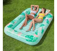 SLOOSH Pool Inflatable TanningLounger Float, 85" x 57" Extra Large Pool Floats Adult with Pillow, 4 in 1 Suntan Tub Raft Floatie,Sunbathing Bed Lounge for Water Party Gifts, XL-AquaBlue Tropical