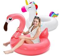 SLOOSH Unicorn Flamingo Pool Floats - 2-Pack Inflatable Pool Toys Floaties with Headrest, Pool Inflatables for Kids Beach Lake Summer Swimming Pool Party Decorations for Adults Kids