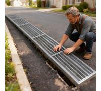 Slope Drainage Grate Cover, Detachable Channel Drain Kit 2 4 6 8 10 12 14 16 18 20 22 24 Wide for Driveway Yard Concrete Deck, Low Profile Metal Drain Grate Covers(W-45cm/18in)