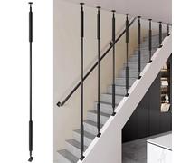 Slope Post Rail Kit for Home Loft Staircase, Black Stair Balusters Metal Attic Balustrade/Square Column Guard Handrail/Low High Banister Spindles, Customizable(H 238cm/93.7in/7.8ft)