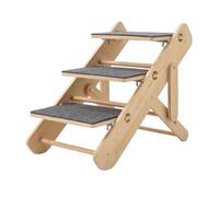 Sloped Pet Stair with Ramp, Foldable Three-step Pet Staircase With Non-slip Carpeted Steps, Wood Construction, Suitable For Cats And Small Dogs Packaged In An Individual Carton.