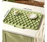 Sloped Silicone Dish Drying Mat with Strap for Kitchen Counter,Green40x60cm | Heat Resistant Anti-Slip Drying Mat with Strap for Hangable & Roll-Up for Storage, Sloped & Ribbed Design Speeds Drying