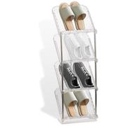 Sloping Narrow Shoe Rack 4 Tiers, Slim Tall Shoes Racks for Small Spaces and Corner, Clear Vertical Shoe Shelf Stand Holder for Hallway, Shoe Storage Organizer Space Saving for Shoes and Boot