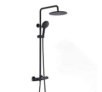 SLOPSS 10 Inch Rain Shower System Black Thermostatic Shower Faucet Set Brass Wall Mounted Shower Combo Set Single Handle Rain Mixer Shower with Shower Head, 3 Mode Handheld Shower, Waterf