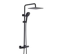 SLOPSS 10 Inch Rain Shower System Black Thermostatic Shower Faucet Set Brass Wall Mounted Shower Combo Set Single Handle Rain Mixer Shower with Shower Head, 3 Mode Handheld Shower, Waterf