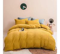 SLOPSS 4 Bedding Pure Color Milk Velvet Thick Flannel Cover Double 4-Piece Crystal Quilt Cover-Powder_2.0m Four-Piece Set (Yellow 1.8m bed four)