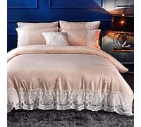 SLOPSS 4 Piece Sheet Set Satin Silk Linen Bedding Sets Double King Duvet Cover Bedcloth Bed Sheets (Champagne Queen)