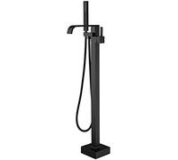 SLOPSS Bathroom Shower Mixer Set Freestanding Bathtub Faucet,Tub Filler Floor Mount Faucets Brass Single Handle with Hand Shower Square High Flow Bath Shower Mixer Taps with Rainfall Hand