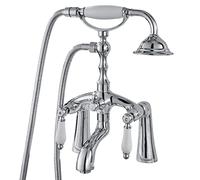 SLOPSS Bathtub Faucet Deck Mount Oil Rubbed Bronze 2 Holes 6 Inch Center with Handheld Shower Clawfoot Tub Filler Victoria Vintage Mixer Tap Telephone Shape Shower Set Double Lever Handle