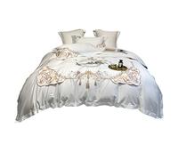 SLOPSS Chinese Long-Staple Pure Four-Piece American Embroidery Cotton Quilt Cover Bed Linen (Color Pink Size : (White 2m)