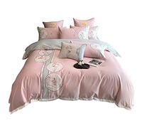 SLOPSS Chinese Pink Wedding 100pcs Australian Bed Linen Four-Piece Floral Embroidery Full Cotton Duvet Cover Bedding (Color C Size 1.5m) (A 5 piece Suit)